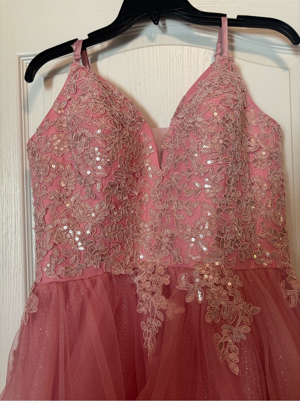 Amazon Pink Embroidered High-Low Tulle Dress
